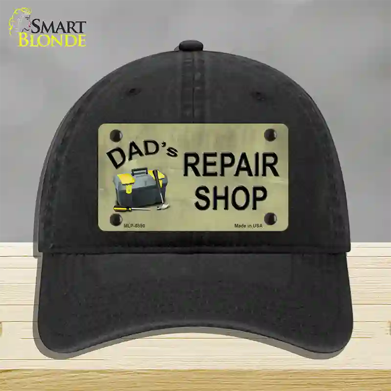 Dads Repair Shop Novelty License Plate Hat Unconstructed Cotton / Black