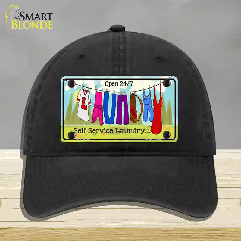 Laundry Self Service Novelty License Plate Hat Unconstructed Cotton / Black