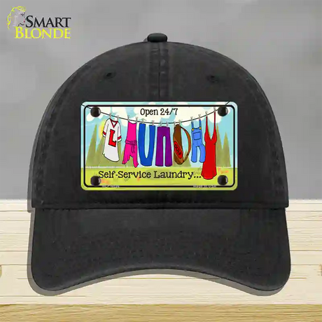 Laundry Self Service Novelty License Plate Hat Unconstructed Cotton / Black