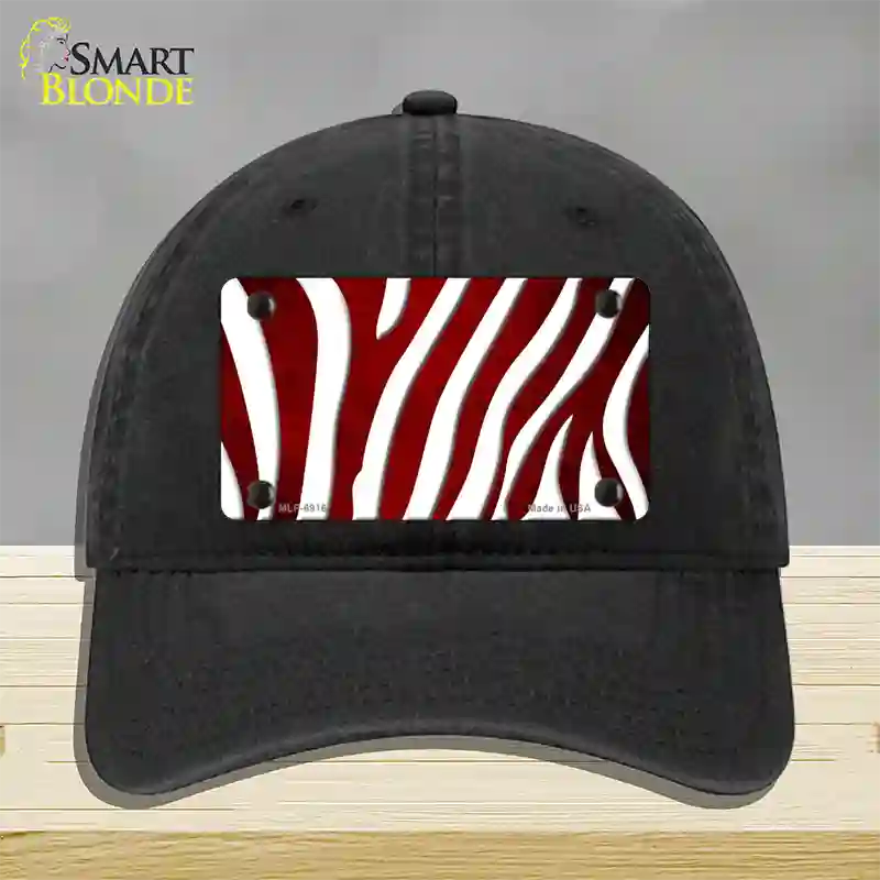 Red White Zebra Oil Rubbed Novelty License Plate Hat Unconstructed Cotton / Black