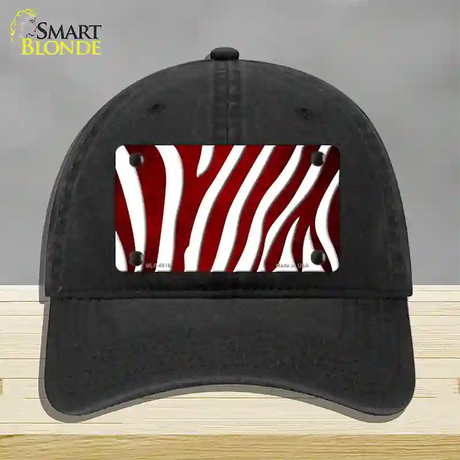 Red White Zebra Oil Rubbed Novelty License Plate Hat Unconstructed Cotton / Black