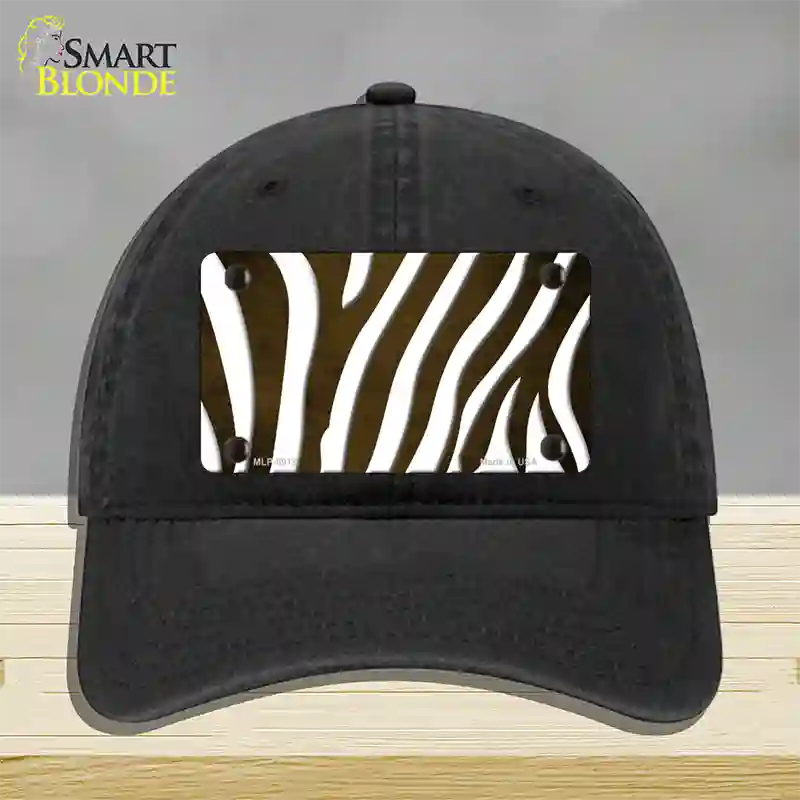 Brown White Zebra Oil Rubbed Novelty License Plate Hat Unconstructed Cotton / Black