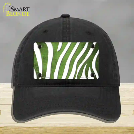 Lime Green White Zebra Oil Rubbed Novelty License Plate Hat Unconstructed Cotton / Black