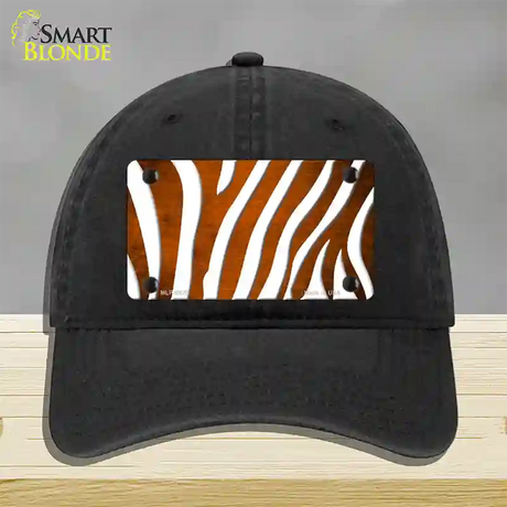 Orange White Zebra Oil Rubbed Novelty License Plate Hat Unconstructed Cotton / Black