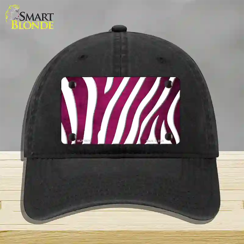 Pink White Zebra Oil Rubbed Novelty License Plate Hat Unconstructed Cotton / Black