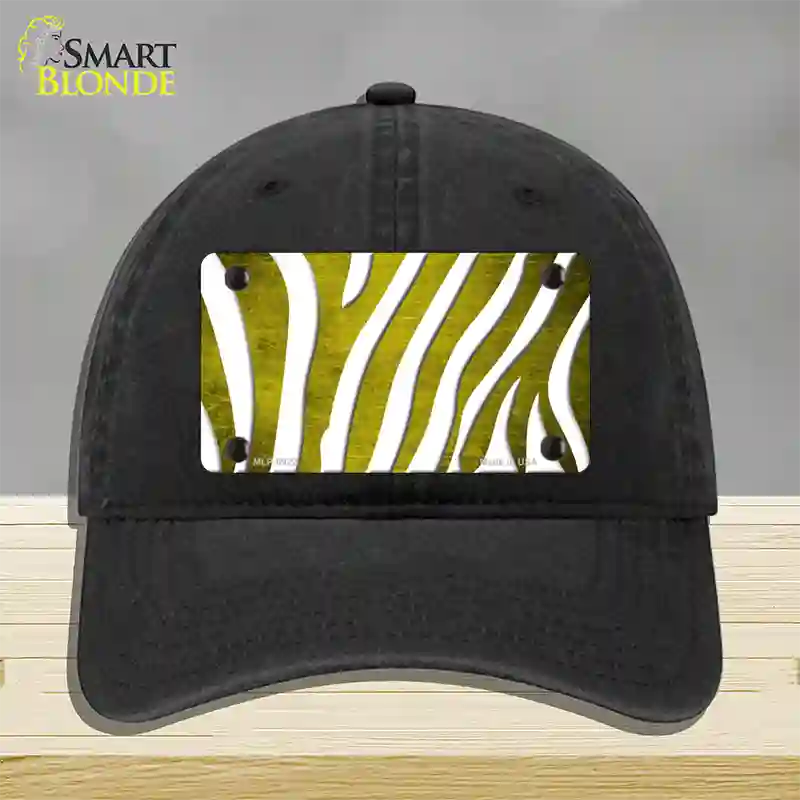 Yellow White Zebra Oil Rubbed Novelty License Plate Hat Unconstructed Cotton / Black