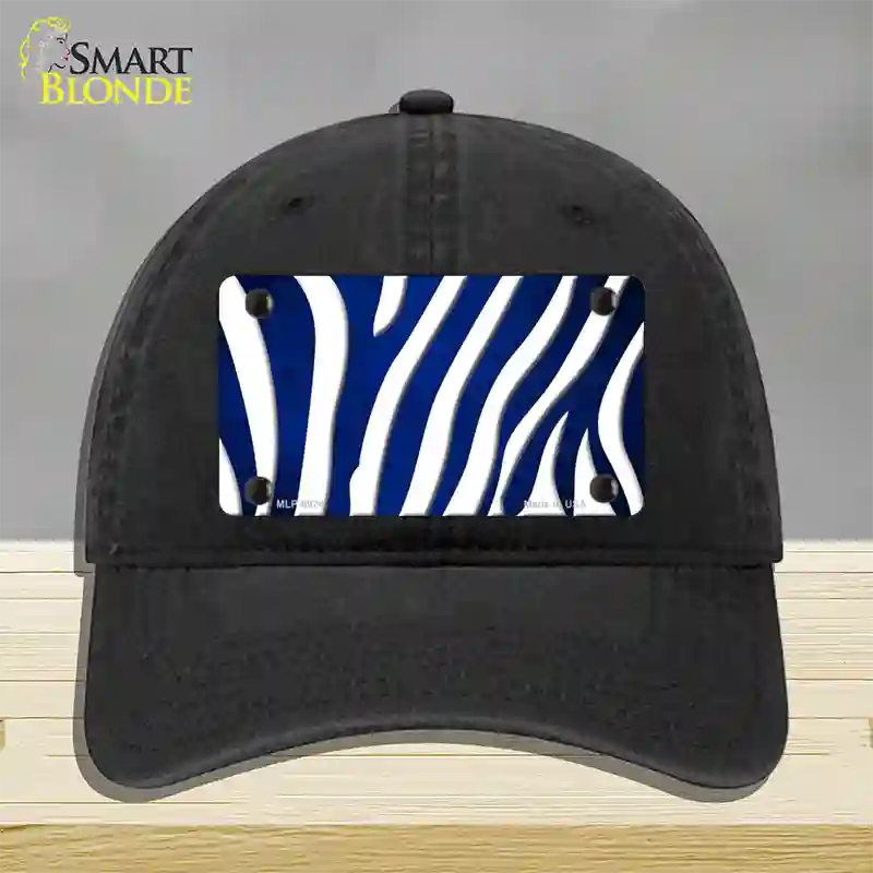 Blue White Zebra Oil Rubbed Novelty License Plate Hat Unconstructed Cotton / Black