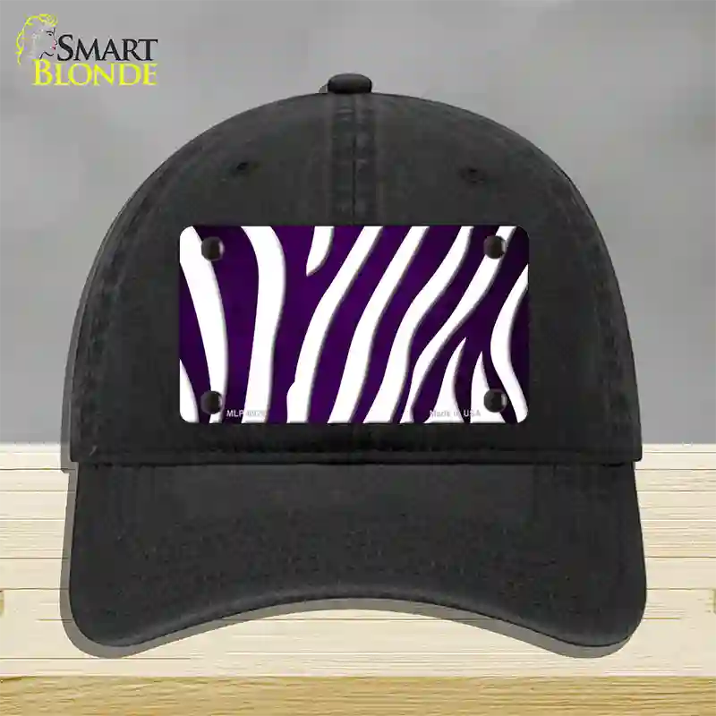 Purple White Zebra Oil Rubbed Novelty License Plate Hat Unconstructed Cotton / Black