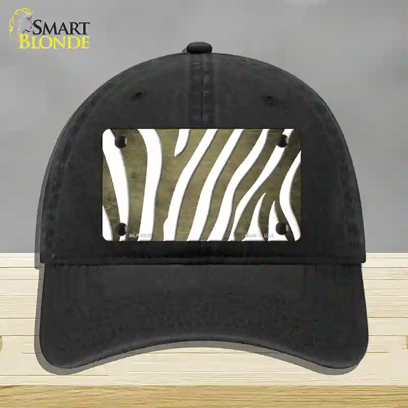 Gold White Zebra Oil Rubbed Novelty License Plate Hat Unconstructed Cotton / Black