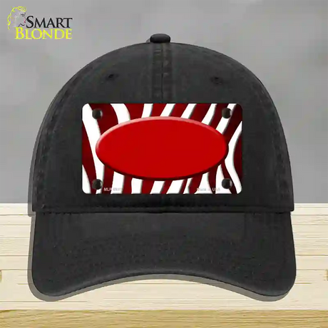 Red White Zebra Oval Oil Rubbed Novelty License Plate Hat Unconstructed Cotton / Black