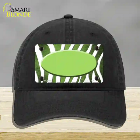 Lime Green White Zebra Oval Oil Rubbed Novelty License Plate Hat Unconstructed Cotton / Black