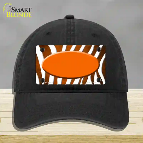 Orange White Zebra Oval Oil Rubbed Novelty License Plate Hat Unconstructed Cotton / Black