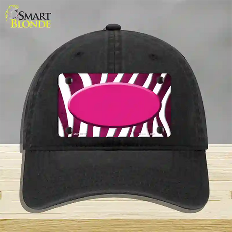 Pink White Zebra Oval Oil Rubbed Novelty License Plate Hat Unconstructed Cotton / Black