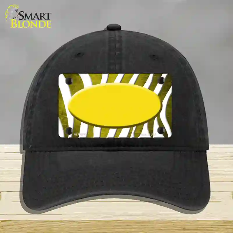 Yellow White Zebra Oval Oil Rubbed Novelty License Plate Hat Unconstructed Cotton / Black