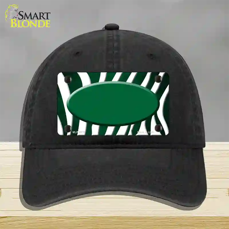 Green White Zebra Oval Oil Rubbed Novelty License Plate Hat Unconstructed Cotton / Black