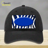 Blue White Zebra Oval Oil Rubbed Novelty License Plate Hat Unconstructed Cotton / Black