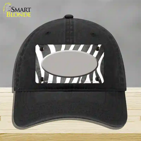 Gray White Zebra Oval Oil Rubbed Novelty License Plate Hat Unconstructed Cotton / Black