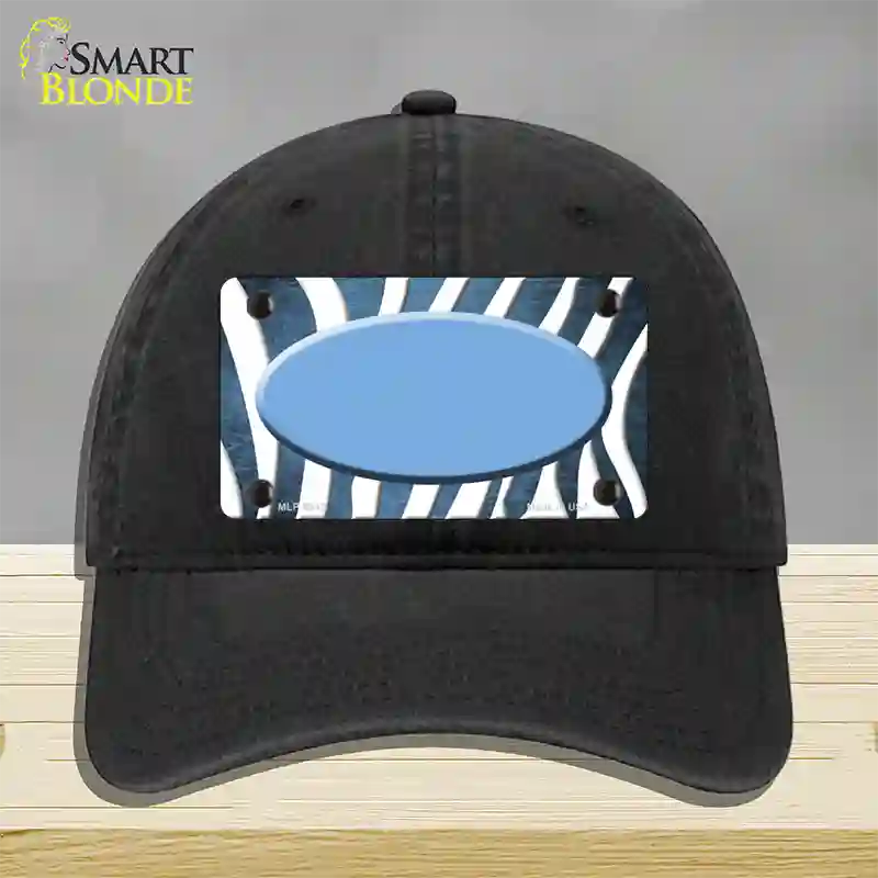 Light Blue White Zebra Oval Oil Rubbed Novelty License Plate Hat Unconstructed Cotton / Black