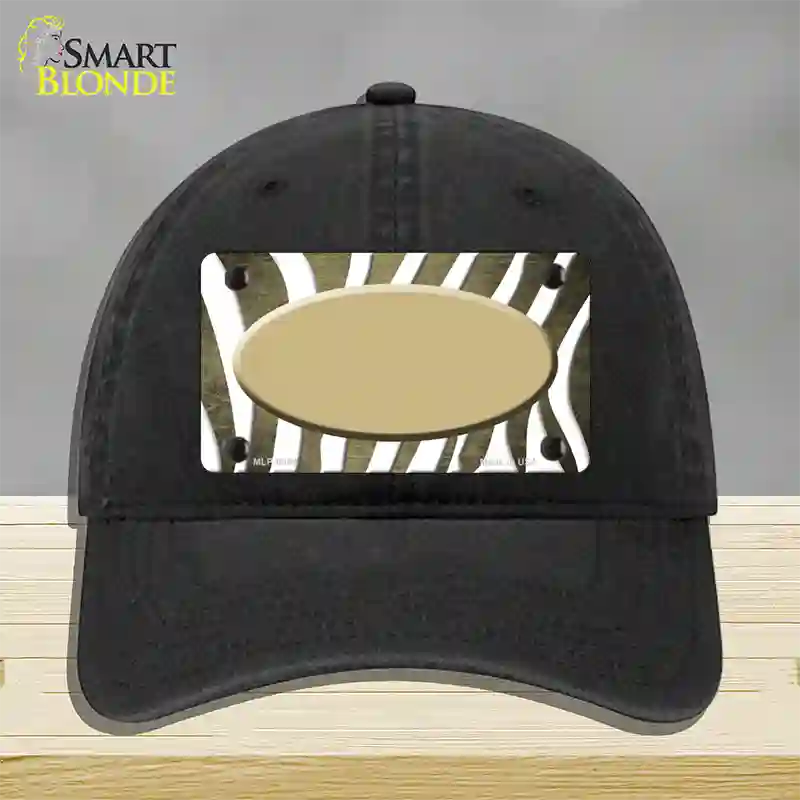 Gold White Zebra Oval Oil Rubbed Novelty License Plate Hat Unconstructed Cotton / Black