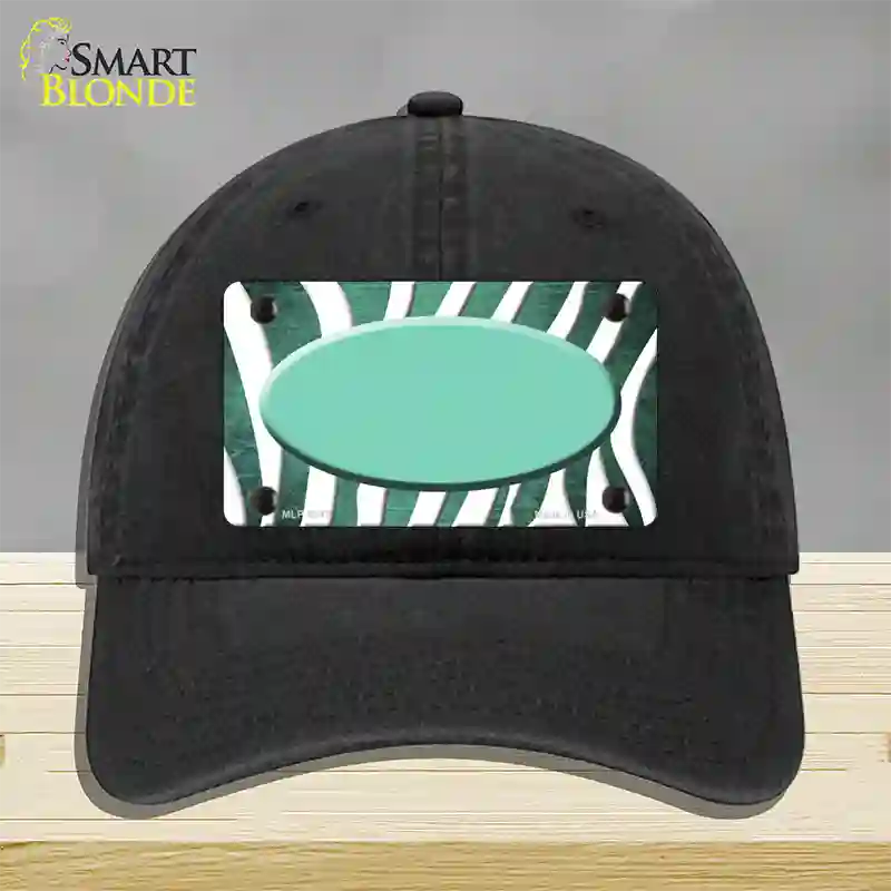 Mint White Zebra Oval Oil Rubbed Novelty License Plate Hat Unconstructed Cotton / Black