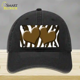 Brown White Zebra Hearts Oil Rubbed Novelty License Plate Hat Unconstructed Cotton / Black