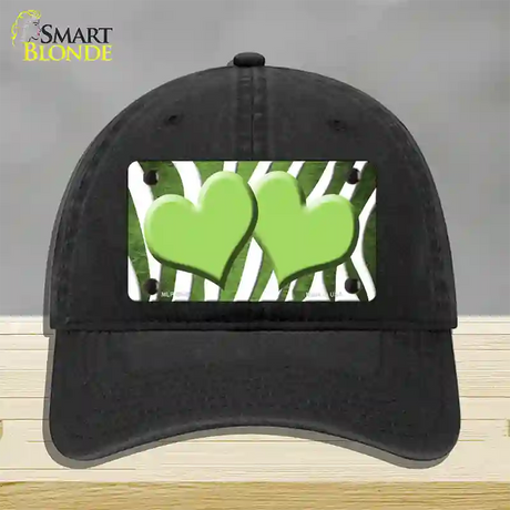 Lime Green White Zebra Hearts Oil Rubbed Novelty License Plate Hat Unconstructed Cotton / Black