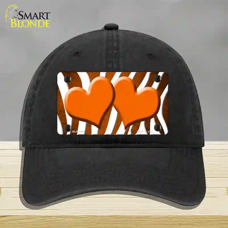 Orange White Zebra Hearts Oil Rubbed Novelty License Plate Hat Unconstructed Cotton / Black