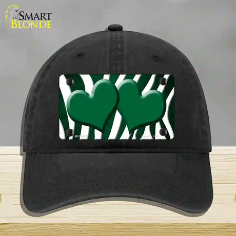 Green White Zebra Hearts Oil Rubbed Novelty License Plate Hat Unconstructed Cotton / Black