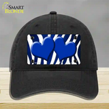 Blue White Zebra Hearts Oil Rubbed Novelty License Plate Hat Unconstructed Cotton / Black