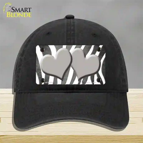 Gray White Zebra Hearts Oil Rubbed Novelty License Plate Hat Unconstructed Cotton / Black