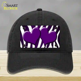 Purple White Zebra Hearts Oil Rubbed Novelty License Plate Hat Unconstructed Cotton / Black