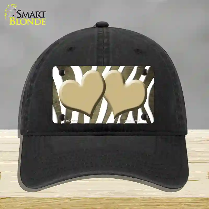 Gold White Zebra Hearts Oil Rubbed Novelty License Plate Hat Unconstructed Cotton / Black