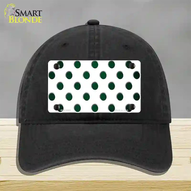 Green White Dots Oil Rubbed Novelty License Plate Hat Unconstructed Cotton / Black