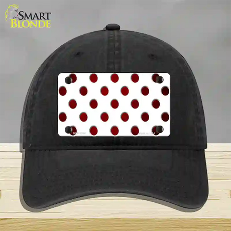 Red White Dots Oil Rubbed Novelty License Plate Hat Unconstructed Cotton / Black