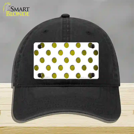 Yellow White Dots Oil Rubbed Novelty License Plate Hat Unconstructed Cotton / Black