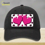 Pink White Dots Hearts Oil Rubbed Novelty License Plate Hat Unconstructed Cotton / Black