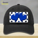 Blue White Dots Hearts Oil Rubbed Novelty License Plate Hat Unconstructed Cotton / Black