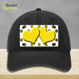 Yellow White Dots Hearts Oil Rubbed Novelty License Plate Hat Unconstructed Cotton / Black