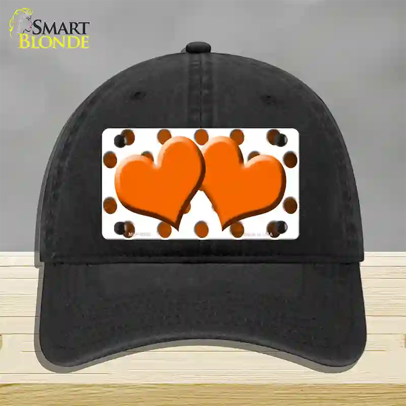 Orange White Dots Hearts Oil Rubbed Novelty License Plate Hat Unconstructed Cotton / Black