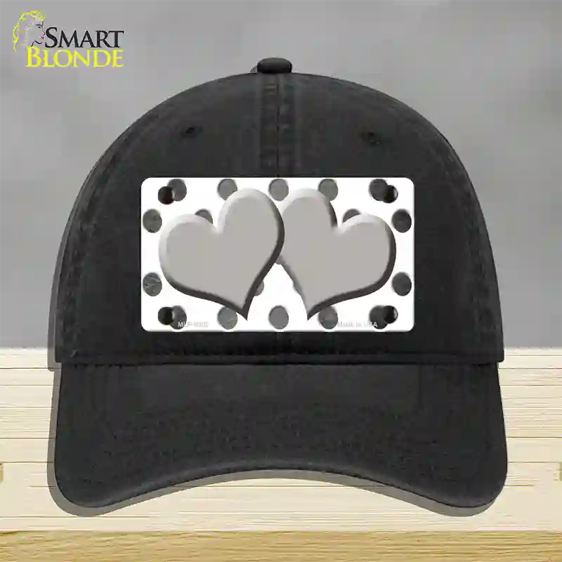 Gray White Dots Hearts Oil Rubbed Novelty License Plate Hat Unconstructed Cotton / Black