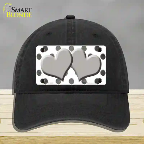 Gray White Dots Hearts Oil Rubbed Novelty License Plate Hat Unconstructed Cotton / Black