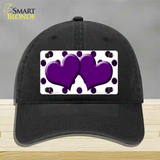 Purple White Dots Hearts Oil Rubbed Novelty License Plate Hat Unconstructed Cotton / Black