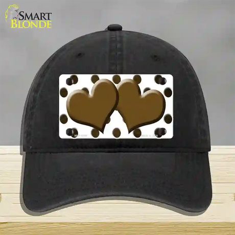 Brown White Dots Hearts Oil Rubbed Novelty License Plate Hat Unconstructed Cotton / Black