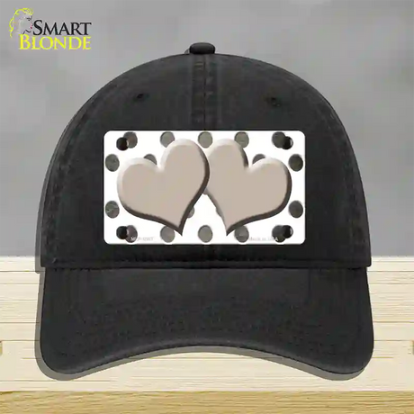 Tan White Dots Hearts Oil Rubbed Novelty License Plate Hat Unconstructed Cotton / Black