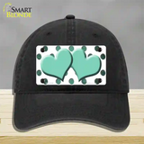 Mint White Dots Hearts Oil Rubbed Novelty License Plate Hat Unconstructed Cotton / Black