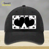 Black White Dots Hearts Oil Rubbed Novelty License Plate Hat Unconstructed Cotton / Black