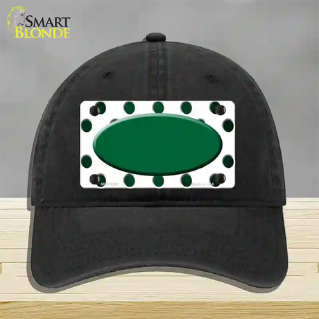 Green White Dots Oval Oil Rubbed Novelty License Plate Hat Unconstructed Cotton / Black