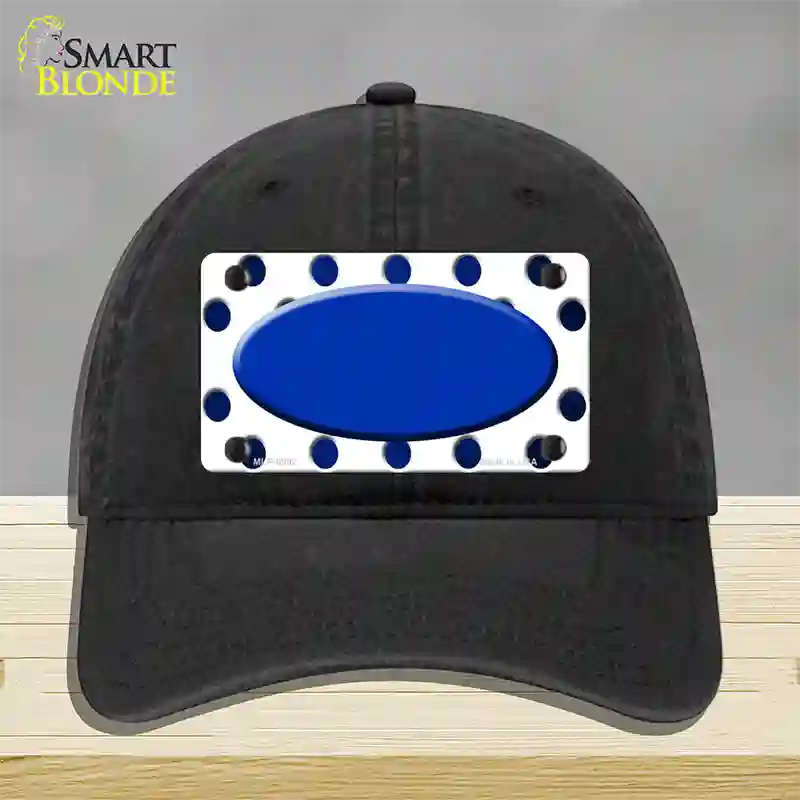 Blue White Dots Oval Oil Rubbed Novelty License Plate Hat Unconstructed Cotton / Black