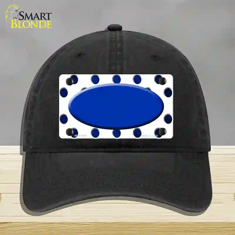 Blue White Dots Oval Oil Rubbed Novelty License Plate Hat Unconstructed Cotton / Black