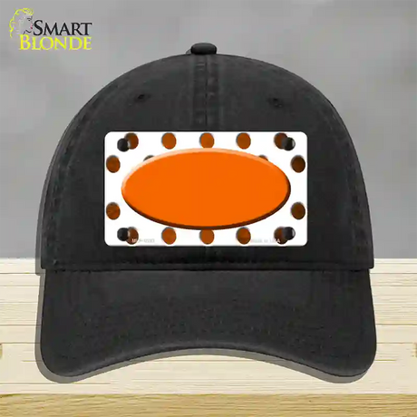 Orange White Dots Oval Oil Rubbed Novelty License Plate Hat Unconstructed Cotton / Black